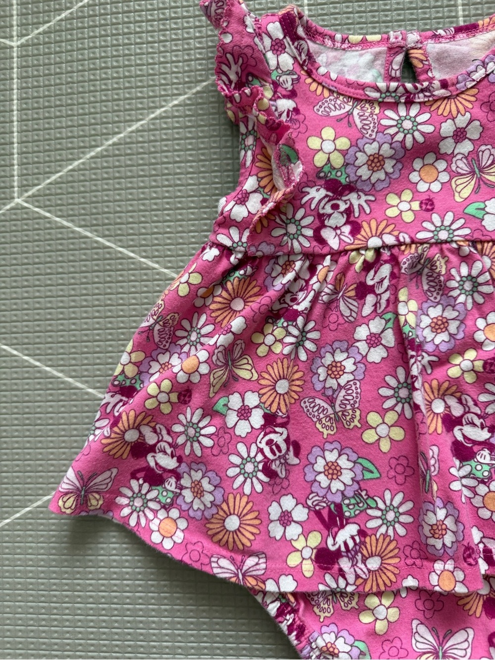 Disney Jumping Beans|Pink Minnie Mouse Floral sleeveless onesie dress,boho 12M• - Picture 5 of 6